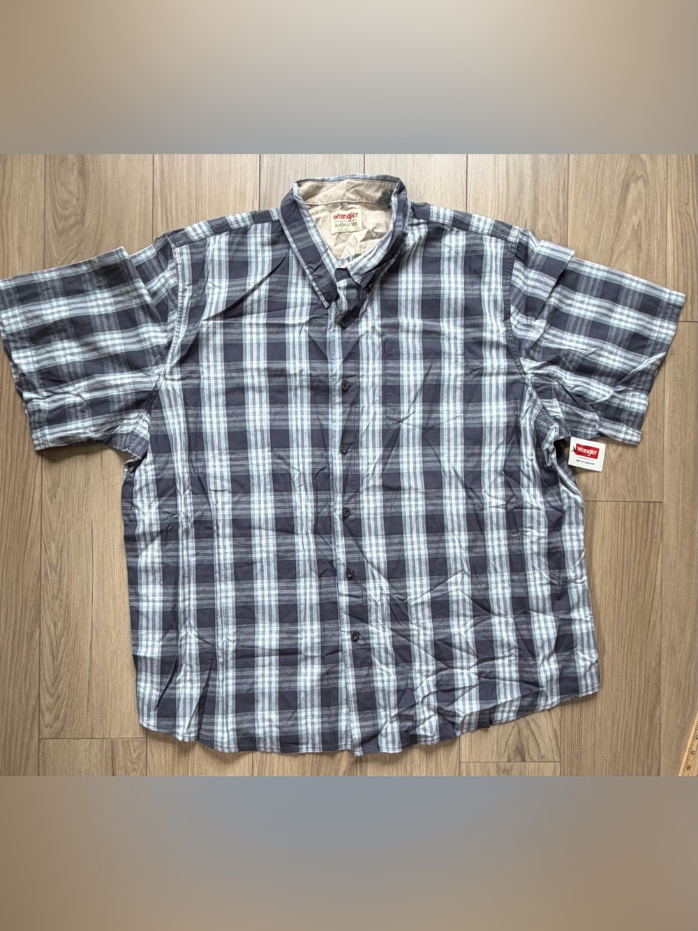 Wrangler Blue and White Plaid Short-Sleeve Button-Down Shirt Sz 3XL NWT
